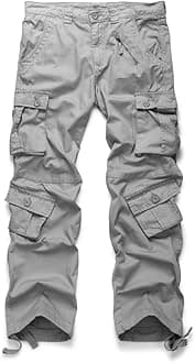 OCHENTA Men's Cotton Casual Cargo Work Pants Baggy Camo Tactical Combat Trousers with 8 Pockets (No Belt)