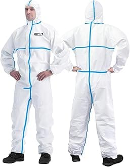 Hazmat Suit Disposable Coverall | Full Body Painters Suit in 7 Sizes with Multiple Specifications for Men & Women - Medium, With Blue Seal Tape, 3