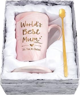 World's Best Mum Pink Marble Ceramic Coffee Cup, 14Oz - Mum's Birthday & Mothers Day Gift from Daughter & Son