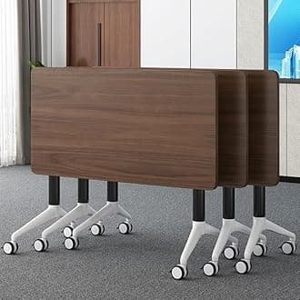 Conference Table, Folding Conference Room Tables with Flip-Top Design, Mobile Rectangular Modular Tables for Office Meetings and Training Sessions (Walnut, 47.2×21.6×29.5in)