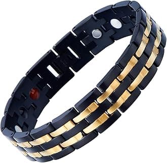 Exquisite Stainless Steel Mens Magnetic Bracelet Gold Black with Magnets and Free Link Removal Tool