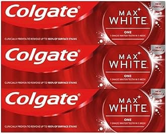 Max White One Whitening Toothpaste, Teeth Whitening Toothpaste with a Clinically Proven Formula, Removes up to 100% of Surface Stains, 1 Shade whiter in 1 week, 75ml (Pack of 3)