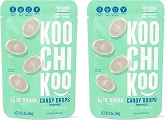 Flavored Hard Candy Drops, Peppermint Flavor, Vegan & Sugar Free Naturally Flavored Hard Candy, 16 Individually Wrapped Drops/Pouch (Pack of 2)