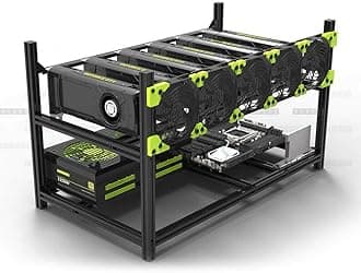 Professional 6 GPU Miner Mining Case Aluminum Frame Mining Rig Black with 5 Fans