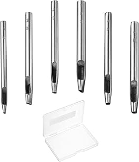 HARFINGTON 6pcs Oval Hole Punch Set 2mm 3mm 4mm Leather Hollow Cutter Kit Oblong Punch Die Carbon Steel Leather Punch Tool for Canvas Strap Belt Watch Band Leathercraft Working DIY Tool