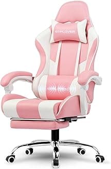 GTPLAYER #1USA Ergonomic Gaming Chair with USB Massage Cushion, Footrest & Armrests ? PU Leather Computer Video Game Desk Chair with Adjustable Lumbar Support & Headrest (GCC, Pink)