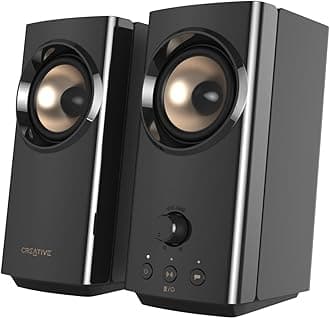 CREATIVE T60 2.0 Compact Hi-Fi Desktop Speakers with Clear Dialog and Surround by Sound Blaster, SmartComms Kit, USB-C Audio, Mic and Headset Ports, Bluetooth 5.0