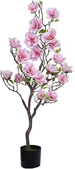 Artificial Magnolia Tree 4ft, Faux Pink Magnolia Flowers Plant for Wedding Office Home Living Room Indoor Outdoor Decor Pink