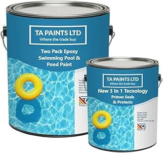T A Paints Ltd Two Pack Epoxy Swimming Pool & Pond Paint 3 In 1 Primes Seals Protects Chemical Resistant Direct to Concrete Fibreglass Brick & Stone (1L BS 18 B 25 Grey)