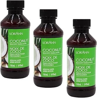 Coconut Bakery Emulsion: True Essence, Ideal for Boosting Fruit Tones in Cakes, Cookies & Desserts, Gluten-Free, Keto-Friendly, Extract Substitute Essential for Your Kitchen, 4 Oz, 3 Pack
