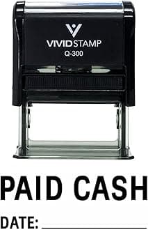 Paid Cash with Date Line Self Inking Rubber Stamp (Black Ink) - Large 2 Pack