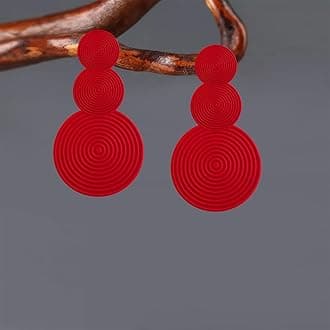 Handmade Long Round Alloy Dangle Drop Earrings - Statement 60s 70s 80s Vintage Gold Disk Round Disc Earrings - Boho Lightweight Summer Beach Jewelry Earring for Women