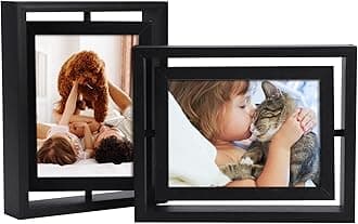 EXYGLO 2 Pack 5x7 Rustic Rotating Floating Picture Frames, Table Frame for Vertical or Horizontal Tabletop Display, Black