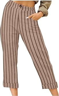 Sinzelimin Women's Capris Pants Fashion Striped Straight Wide Leg Trousers with Pocket, Ladies Sport Casual Cropped Sweatpant