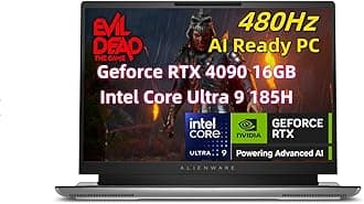 NewDell Alien.Ware X16 R2 Gaming Laptop (16 inch FHD+ 480Hz 3ms, Inte.l Core Ultra 9 185H Processor, AI PC 32GB RAM 2TB SSD, Geforce RTX 4090 16GB, Thunderbolt Wifi7 Backlit KB) Win 11- Lunar Silver