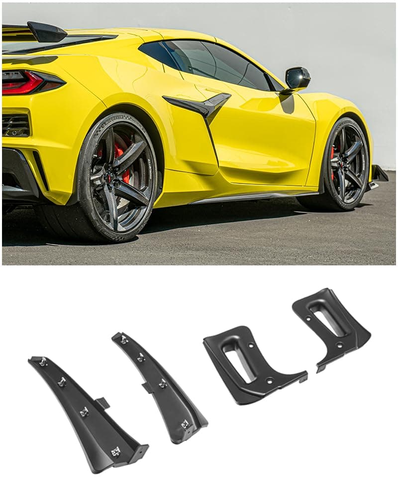 Replacement for 2023-Present Chevrolet Corvette C8 E-Ray & Z06 All Models | GM Factory XL Extended Style Front & Rear Side Splash Guards Mud Flap Pair (ABS Plastic - Matte Black)