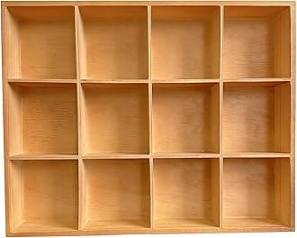 Vintage 12 Compartments Wooden Organizer Box 13.4x10.6x2 Inch Solid Wood Storage Tray Desktop Display for Jewelry Makeup Office Supplies Antique Home Decor Craft Organization (Vintage Color)