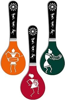 Artvibes Dancing Peoples Traditional Warli Folk Art Wooden Wall Hanger For Home | Living Room | Handcrafted Art | Wall Poster | Aesthetic Wooden Decor | Art Print | Unique Gift (WH_5007N), Set of 3