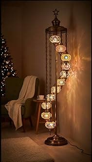 DEMMEX 11 Globe Turkish Moroccan Mosaic Floor Lamp, 7ft Tall - Tiffany Style Standing Decorative Boho Lamp with Colorful Globes for Bedroom, Living Room, Entryway – Handmade in Turkey, Multicolor