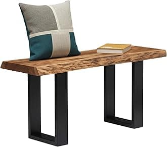 Alpine 36-Inch Live Edge Solid Acacia Wood Bench with Black Metal Legs and Floor Protectors – Unique and Durable Accent Piece for Entryways, Hallways, or Living Spaces by Alaterre Furniture