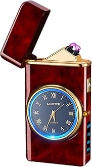 YOZWOO 3-in-1 Electric Lighter with Quartz Clock & Flashlight | USB C Rechargeable, Windproof, Flameless Plasma Lighter | Power Display | Unique Gifts for Men, Women (Class Redwood)