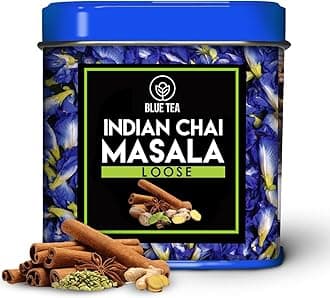 BLUE TEAIndian Chai Masala - 50g | Herbal Tea - Loose Ginger, Cardamom, Cinnamon, Clove, Star Anise And Other Spices Herbal Blend | Tin Pack