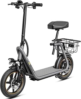 Jasion JS3/PRO Electric Scooter with Seat, 650/850W Peak Motor, 20/25Miles Ranges Scooters for Adults, 20/25MPH Max Speed, Foldable E-Scooter for Pets & Cargo, Dual Disc Brakes