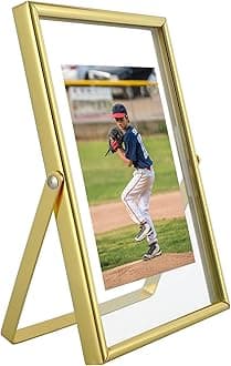 AhaGo Gold Floating Frame (4x6 inches, Vertical), Picture 4x6, 3.5x5, 2x4, Desktop Frame, Elegant Gift for Holiday, Wedding, Home, Office Decoration