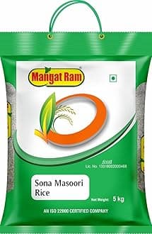 Mangat Ram Sona Masoori Rice |Authentic Indian Taste And Aroma | No Artificial Color | No Preservatives | Crafted By Natural Spices (5Kg)