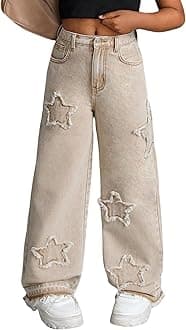 Jeans for Girls Baggy Wide Leg Cute Bow High Elastic Waisted Denim Pants Y2K Boyfriend Skater Streetwear 7-14Y