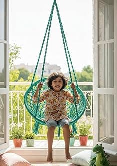 Patiofy Cotton Round Baby Swing/Jhula for Kids/Swing for Kids for Home/Jhula for Baby Swing Hanging Indoor & Outdoor/Ideal for 5-15 Years/Swing for Children/Swinging Chair for Kids (Green)