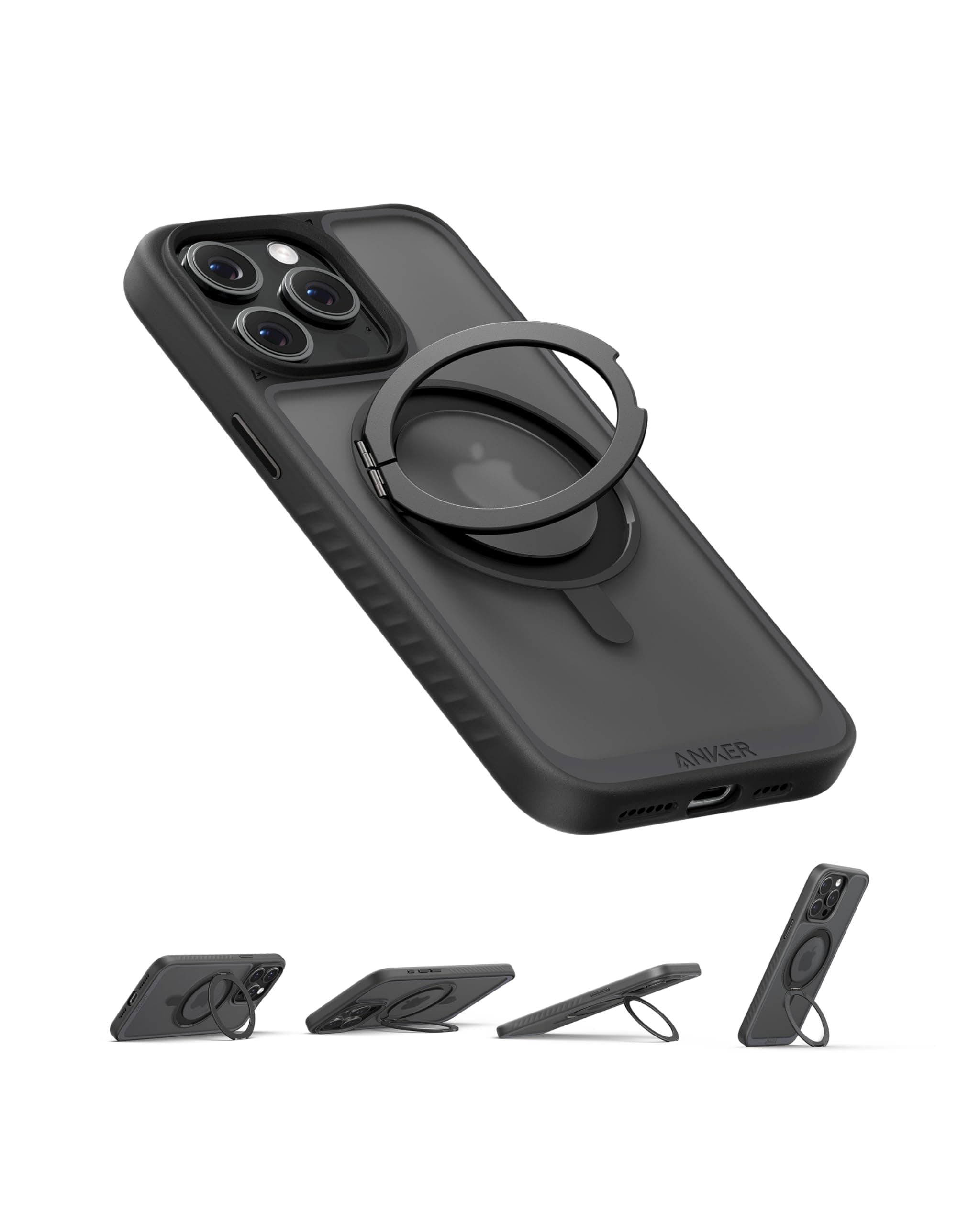 Anker iPhone 15 Pro Max Case, Magnetic & Stand, Black, Silicone, 360° Stand, Drop Protection