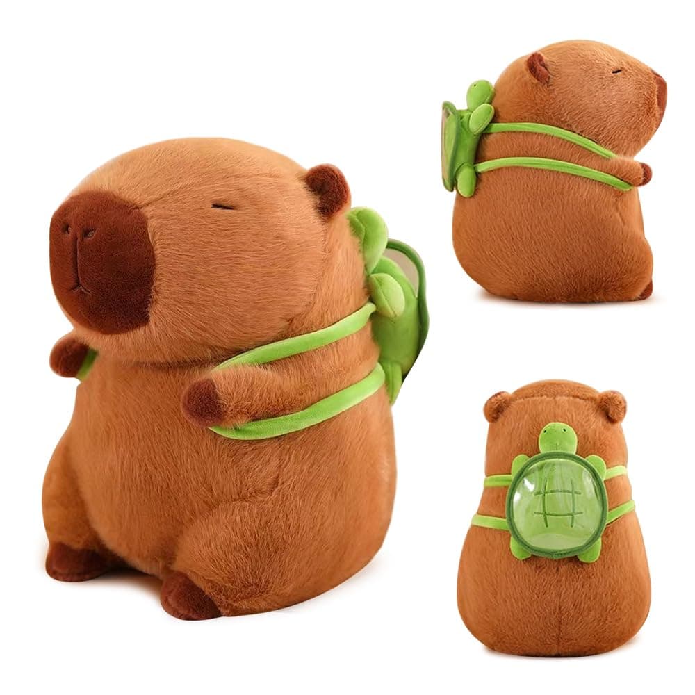 Capybara Stuffed Animal with Turtle Backpack - 23cm Plush Doll, Realistic Simulation Pillow Gifts for Children Boy Girl