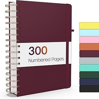 Forvencer Lined Spiral Journal Notebook with 300 Numbered Pages, A5 Thick Journals for Writing with 100GSM Paper, Hardcover Notebooks with Contents for Work, School, Women, Men, Burgundy