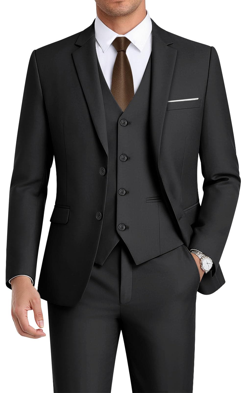 WEEN CHARM Men's 3-Piece Slim Fit Suit Set-2-Button Blazer,Vest & Pants-Formal Wedding,Prom,Party & Business Tuxedo