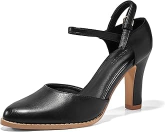 - Womens Chunky High Heels Closed Pointed Toe Ankle Strap Pumps Vintage D'Orsay Dress Party Shoes