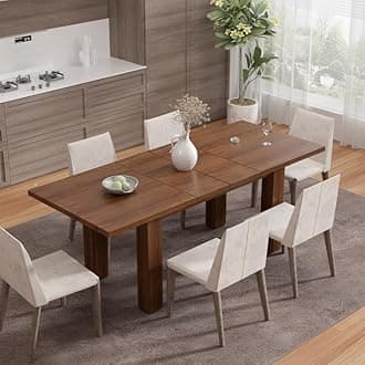 Extendable Dining Table for 6-10 Person, 55'' to 78'' Modern Expandable Dining Room Table, Rectangle Farmhouse Conference Kitchen Table, Brown