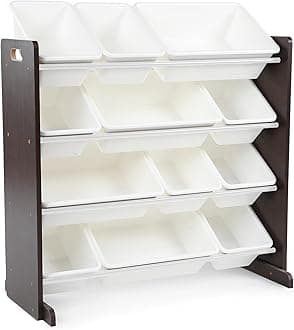 Humble Crew Kid's Wood Toy Organizer, 12 Plastic Bins, Espresso and White