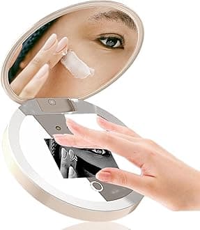 Diyeeni Compact Mirror with Camera for Sunscreen Test, Travel Lighted Makeup Mirror, 2X Magnification, Portable 2 Sided Pocket Mirror for Handbag Purse, 3.5 Inch