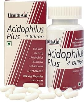 HealthAid Acidophilus Plus 4 Billion CFU - 60 Veg Capsules | Probiotic Gut Health Supplement with Lactobacillus Acidophilus & Bifidobacterium | Digestive & Immune Support