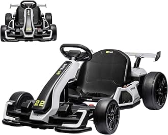 GarveeLife 24V Electric Go Kart for Kids，Powerful Drift Kart with 2 * 150W Motors, Adjustable Seat, 8 mph Speed, Led Lights ，Outdoor Riding Toy for Children Ages 6-15,White