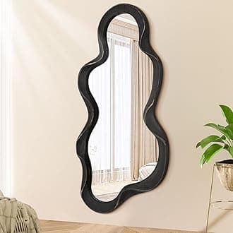 Large Asymmetrical Mirror Irregular Modern Cloud Wall Mirrors Wood Frame Unique Shape Artistic Wall Mounted Vanity Decorative for Living Room Bedroom Bathroom Entryway Hallway