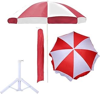 OUTO Outdoor Garden Umbrella with Stand Holder Big Size Waterproof Heavy Duty Cloth Balcony Shedding Cantilever Patio Canopy for Rain & Sunshade Protection (6ft Height/36in Rib Arm Length, Red & White)