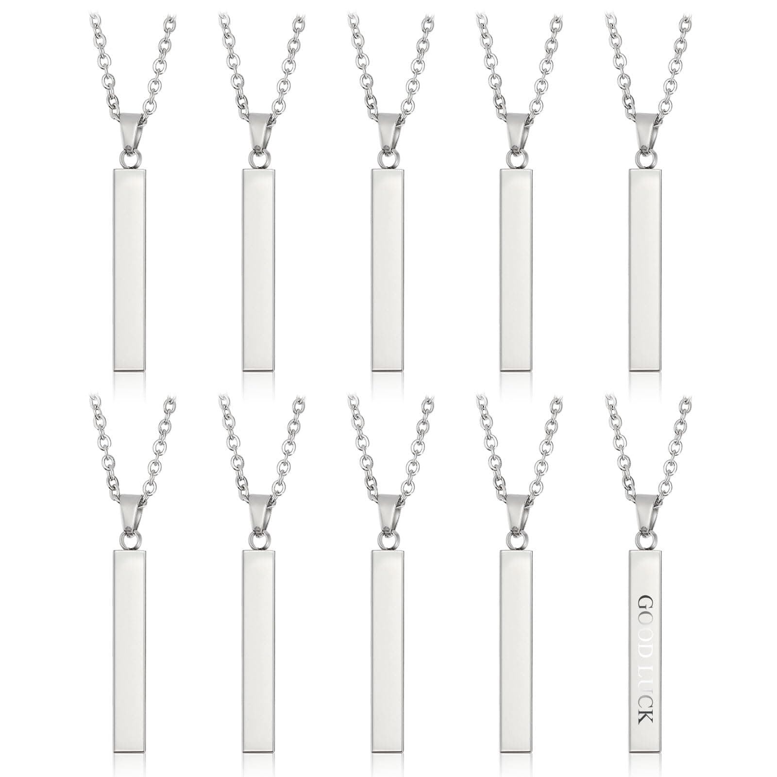 10Pcs Stainless Steel Rectangle Pendant Necklace Engravable Stainless Steel Rectangular Pendants Stamping Blank Bar Pendant for Birthday and Christmas Gifts