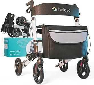 Helavo Foldable Rollator with Seat - Lightweight Aluminum Rolling Walker for Seniors and Adults