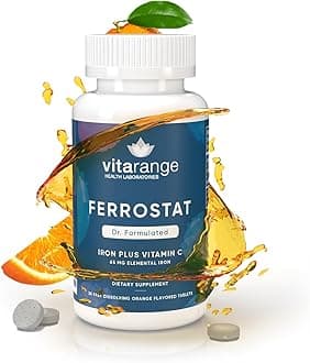 Ferrostat 65mg Chewable Iron with Vitamin C for Bariatric Patients – 30-Day's of Bariatric Iron with Vitamin C – Non-Constipating Gentle Iron - Orange