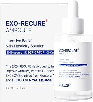 Exo-Recure Ampoule Exosome 10,000 PPM Collagen Water Fast Absorption Deep Hydration Rejuvenation Anti-Aging Glass Skin Pore Minimizer Skin Barrier KOREAN SKINCARE 50ml 1.71 Fl.Oz
