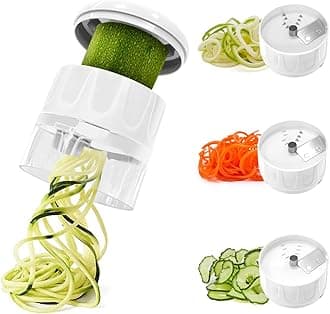 Vegetable Spiralizer 3 in 1 Spiralizer for Veggie Noodles Adjustable Zucchini Noodle Maker Vegetable Chopper for Cucumber, Zucchini, Carrot- White