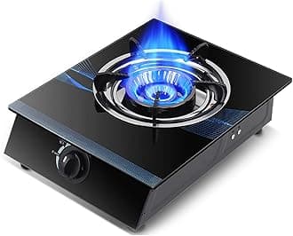 IBOWZ Burner Gas Cooker gas hob Portable Table-Top Gas Hob， 2022 Upgrade Black Tempered Glass LPG Burner， 1 Cast Iron Portable Hob Ring | For Compact Living, Kitchen, Camping Or Caravans [Energy C