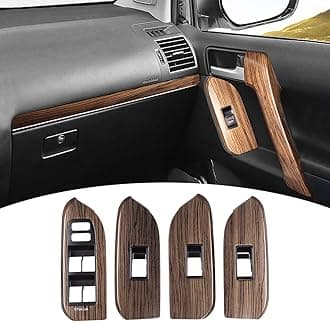 Wooden Texture Door Handle for Toyota Land Cruiser Prado 150 Window Lifting Panel Lc150 2010-2022 Interior Design Upgrade Accessories Fj150 Armrest (Dark Button Panel)